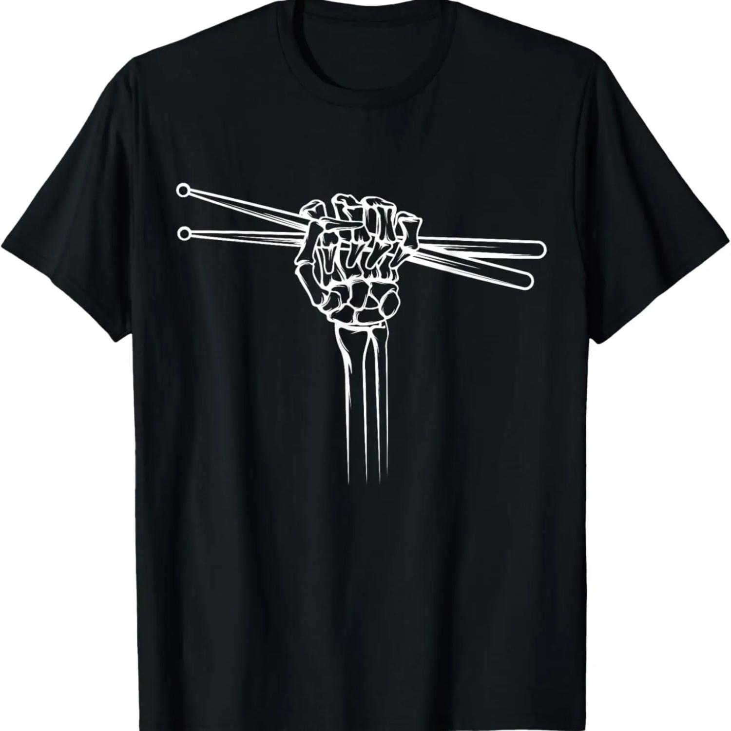 

Футболка с барабанщиком, барабанными палочками, рукой скелета и рокерской козой XXXXXL чёрный