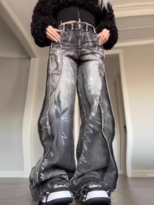 Dámské Y2k Graffiti Jeans Baggy Estetické Vintage Oversize Cowboy Kalhoty Harajuku Streetwear 2000s Trashy Denim Kalhoty 2024