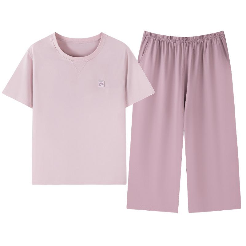 Pajamas with chest pads, women's summer modal short-sleeved cropped pants, summer thin cool cotton and silk loungewear set