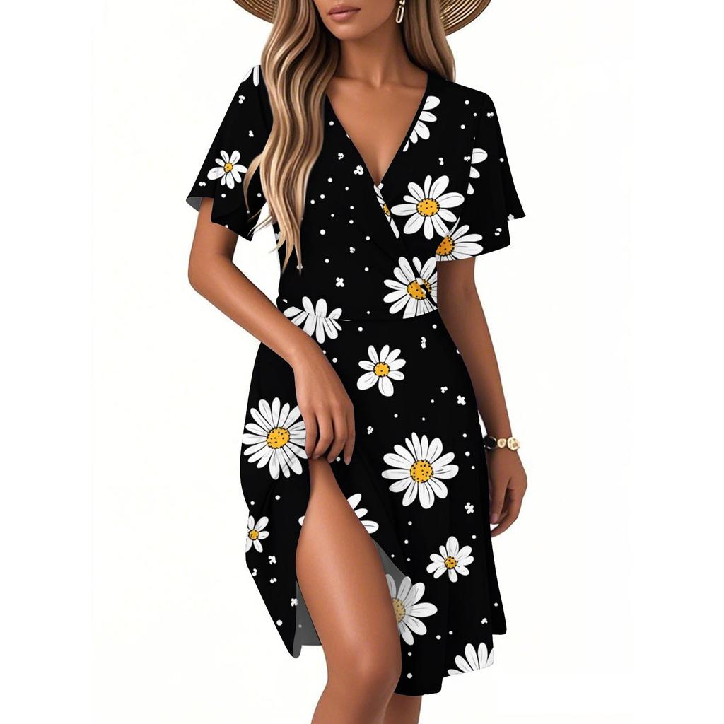 Women's Casual Fashion Dress Vintage Floral Floral Short Sleeve V-neck Dress