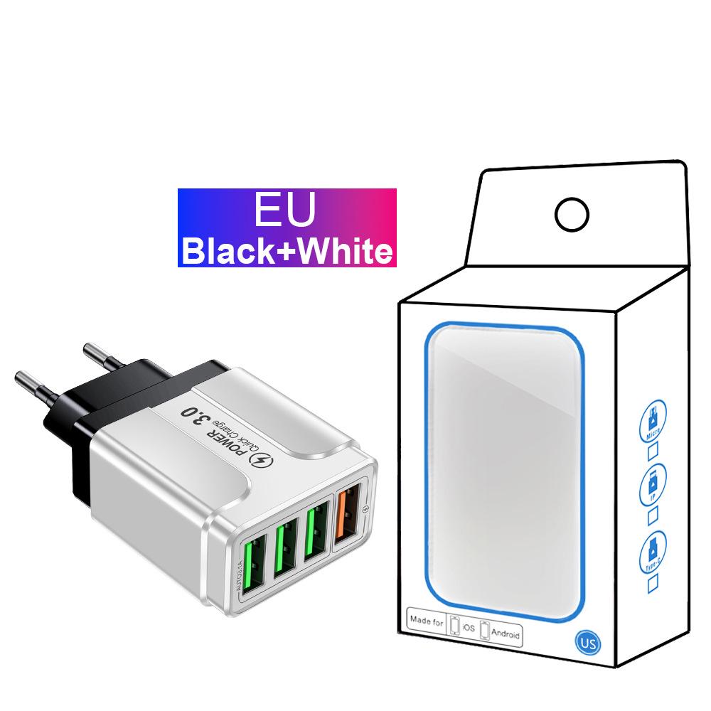 QC3.0 4-Port Fast USB Mobile Phone Charger with EU/UK/AU Plug