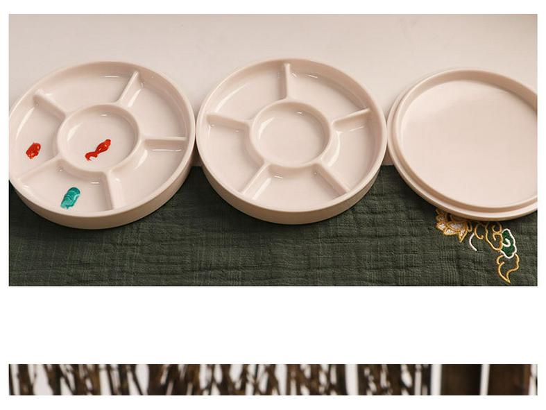 Round White Faux Porcelain Acrylic Paint Palette with Lid for Watercolors