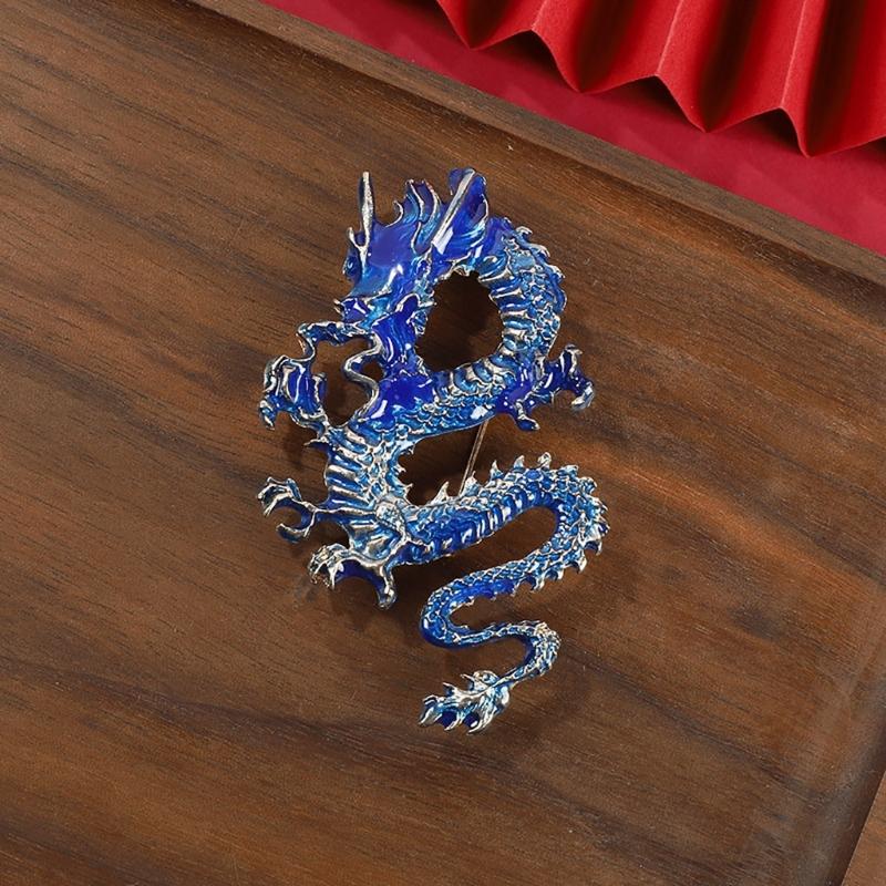 Ethnic Chinese Style Badge Pin Fashionable Lapel Pin Dragon Shape Brooch Traditional Chinese Culture Jewelry Accessory