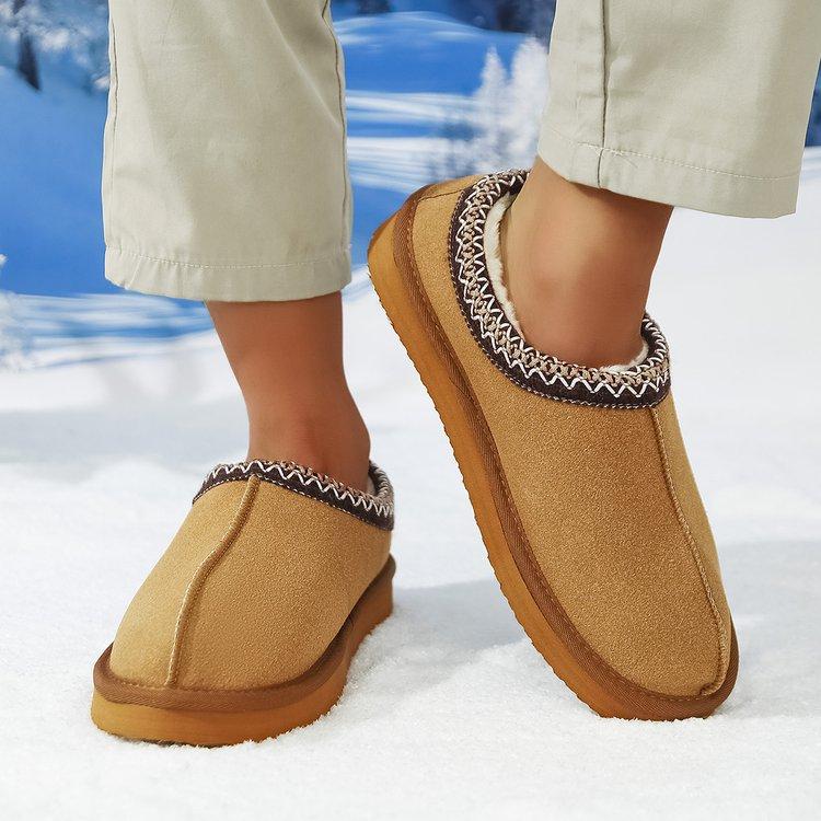 Frosted Leather, the Same Snow Boots, Men's Fur Integrated Cotton Shoes, One Pedal, Ethnic Style Wool Frosted Leather Flat-bottomed Slippers
