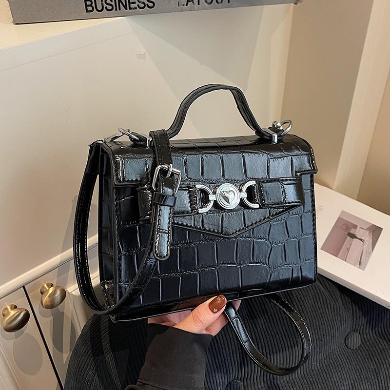 Top Brand PU Leather Shoulder Bags For Women 2025 Black Stone Pattern Crossbody Bag Female Travel Handbags Small Square Bag