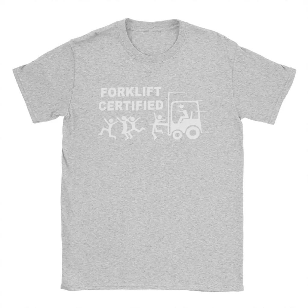 Vtipné tričko pro certifikovaného řidiče vysokozdvižného vozíku pro muže s kulatým výstřihem, 100% bavlněné tričko s krátkým rukávem, grafický potisk