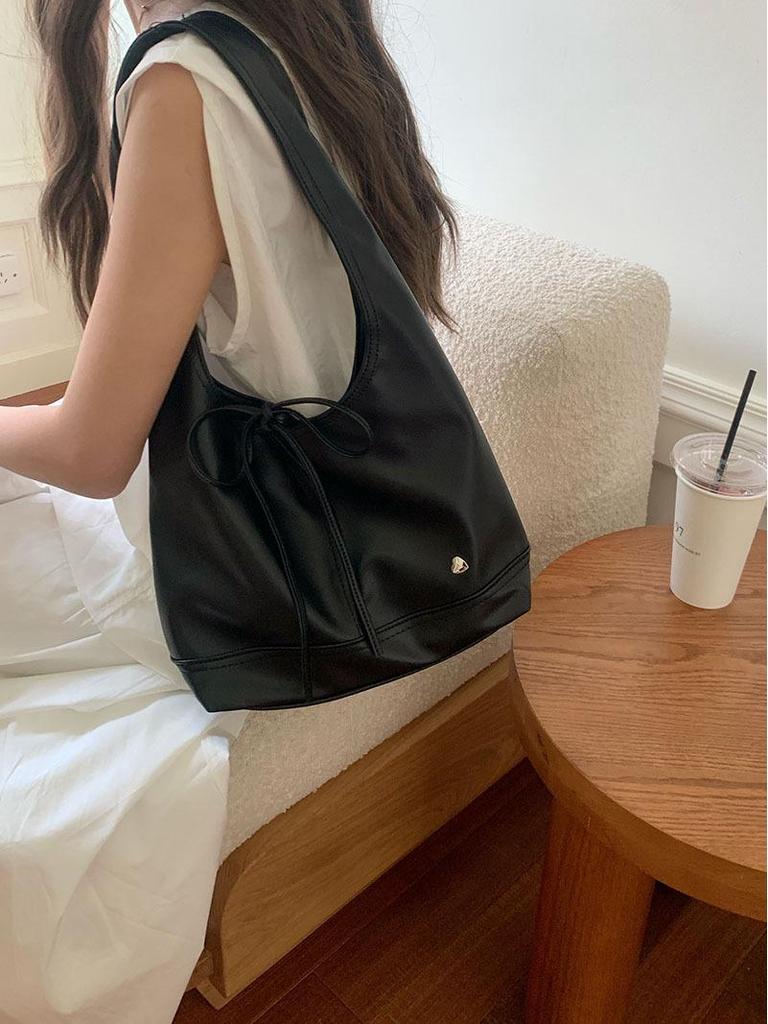 2025 Korean Versatile Women's Tote: Casual, Large Capacity Shoulder Bag with French Bow Design