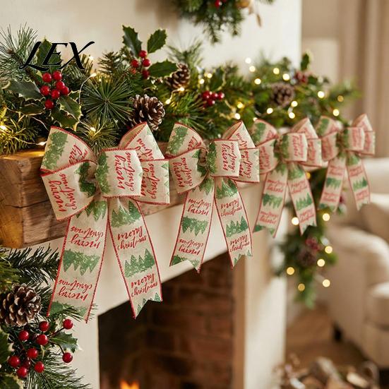 Tiered Bows for Garland Christmas Wreath, Merry Craft Bow Ornaments, Winter Tree Festive Home Decor Accessories Decoration Holiday Tree, Front