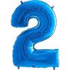 Mylar Balloon - GRABO - Number 2 Blue - 66 Cm - Shiny Round - Fillable Helium/air