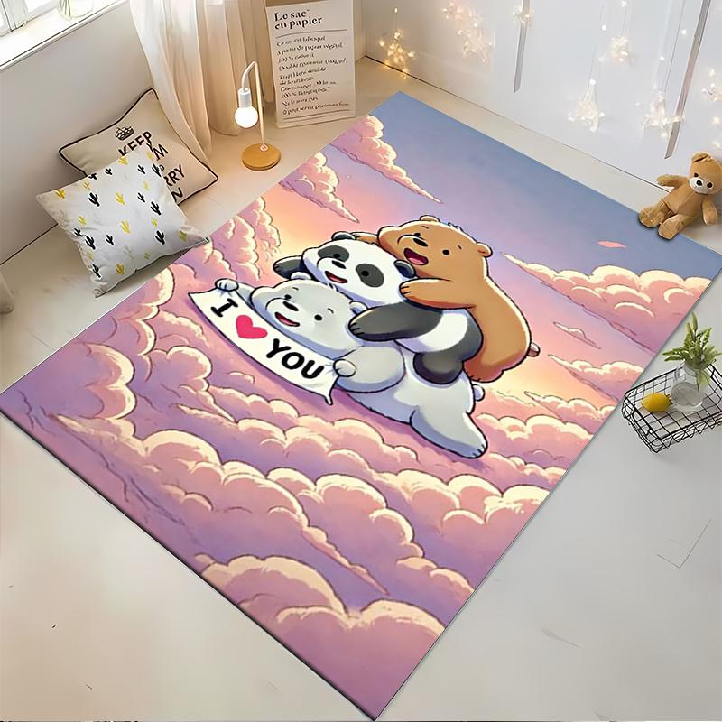 Cute Cartoon Bear Trio on Clouds with "I Love You" Text Carpet Suitable for use as an anti-slip for living room bedroom sofas
