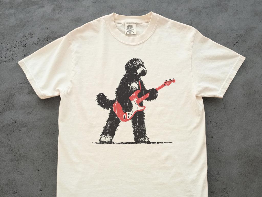 Bernedoodle Rock T-Shirt: Lustiges Gitarren-Hunde-T-Shirt, Geschenk für Musikliebhaber, Doodle-Mamas und -Papas
