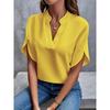 VEZFAA Blusas y camisas de manga corta con cuello en V para mujer, estilo casual, verano, primavera, color sólido