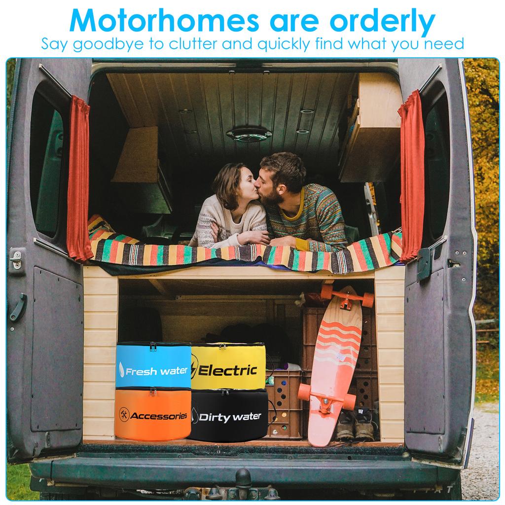 4 Pcs RV Hose Storage Bag Dual Zipper Breathable Drawstring Mesh Pouch with Waterproof Lining Multi-role Motor Home Utility Bag