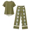 Women Casual Fashion Round Neck Printed Short Sleeve T Shirt and Capri Pants Set Lightweight Comfortable Summer Outfit