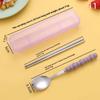 Stainless Steel Portable Student Tableware Outdoor Travel Lunch Box Spoon Fork Chopsticks Set With Storage Case Adult Gift