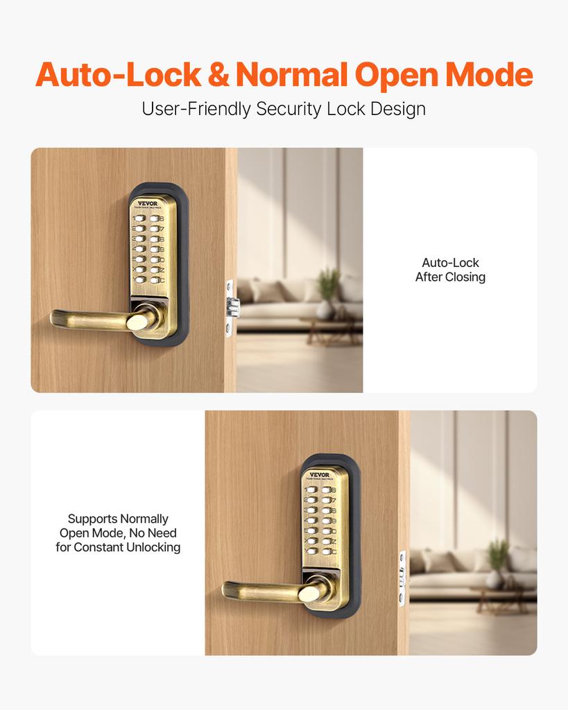 SucceBuy Mechanical Keyless Entry Door Lock 14 Key Mechanical Door Lock, Mechanical Keypad Door Lock Handle Double-Sided Lock