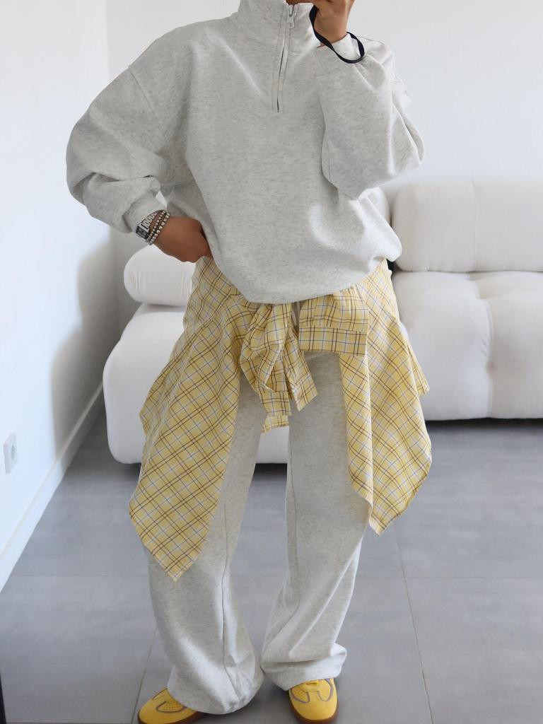 Completo Casual con Felpa con Cappuccio e Pantaloni Tuta Giallo Chiaro da Donna con Coulisse Streetwear Due Pezzi