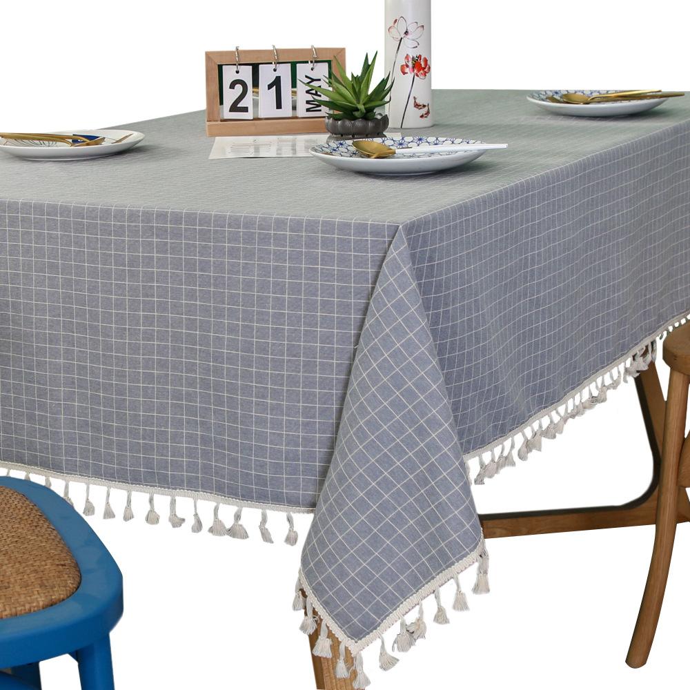 Tablecloth Ins Small Plaid Polyester Cotton And Linen Fringed Tablecloth Coffee Table Mat Dining Table Cloth Non-Slip Ins Wind Modern Simple Wind