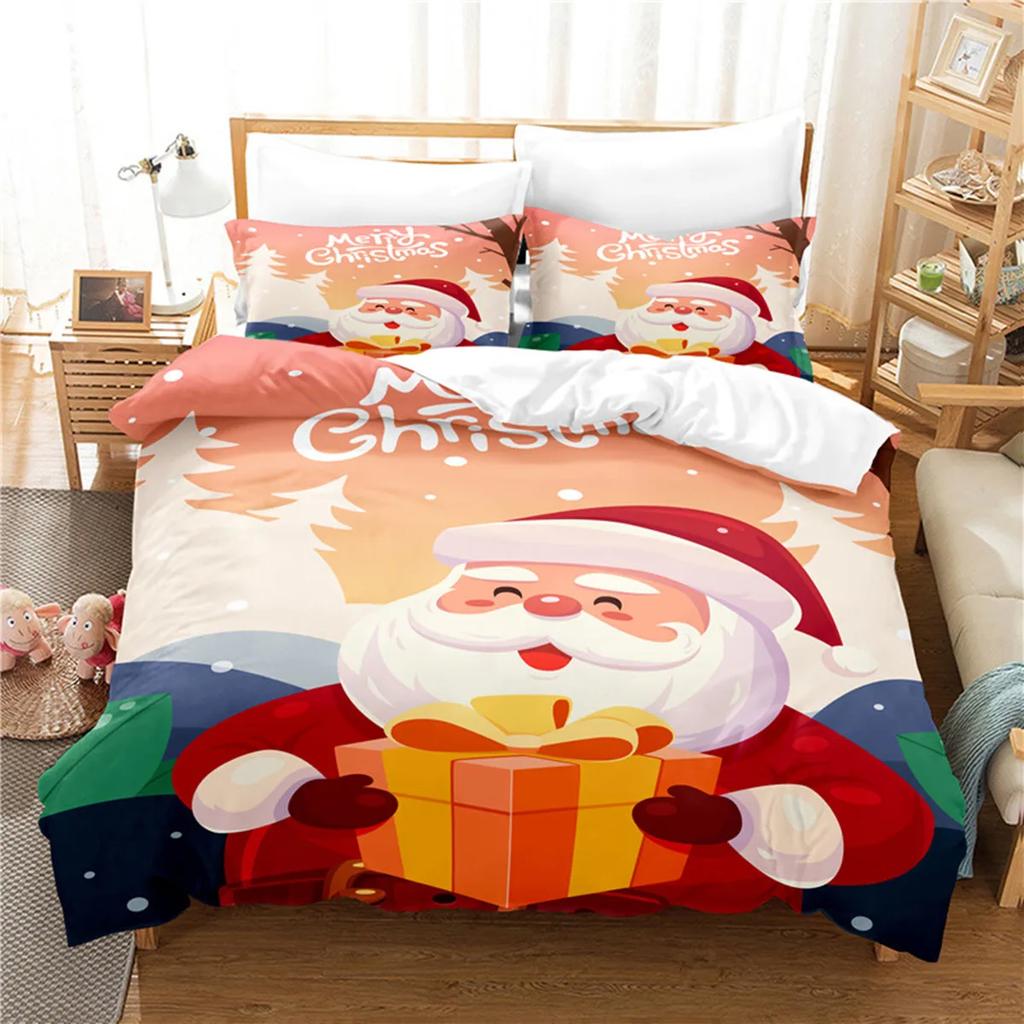 Christmas Elk Santa Claus Duvet Cover Celebrate Merry Christmas And Happy New Year For Kids Boys Girls Holiday Room Decor Gifts