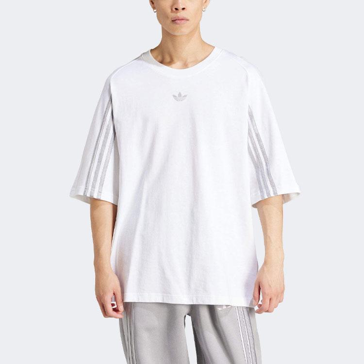 Adidas Originals Three Stripe Color Block Loose Fit Crew Neck Short Sleeve T-Shirt Men Tops White IT7446