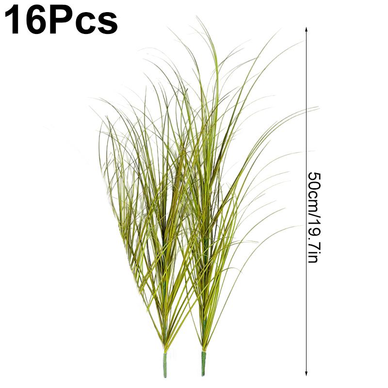 16PC Lush Green Outdoor Faux Shrubs Home Decor Fake Tall Grasses Home Office Decor Realistic Plastic Plants Indoor 3 Sizes