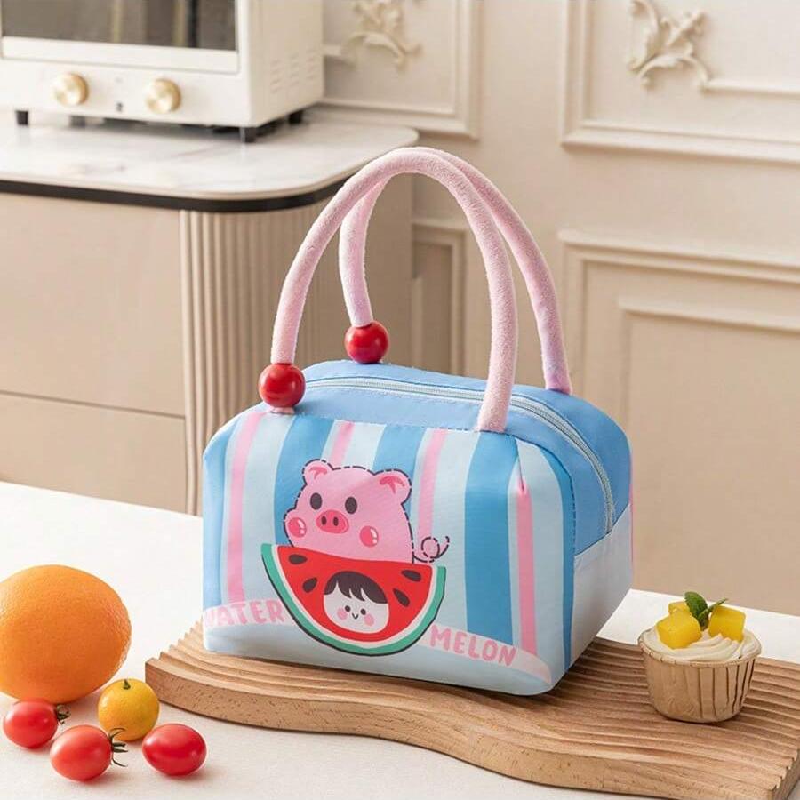 New Cute Women's Handbag Large Capacity with Cartoon Pattern Thermal Student Lunch Bag