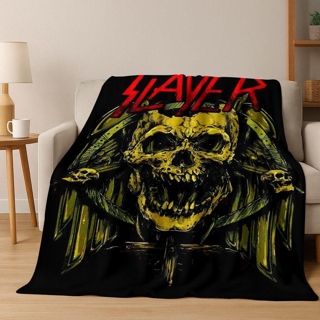 2026 Slayer Heavy Metal Rock Band Skull Art Flannel Blanket,Cozy Soft Throw Blanket for Home Bedroom Bed Sofa Picnic Cover Gift