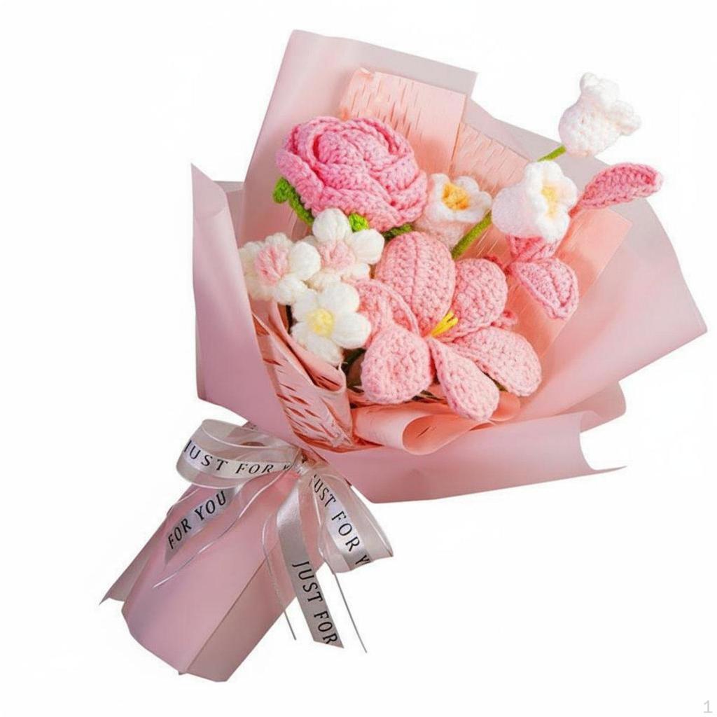 Knitted Flower Bouquet Everlasting Handmade Mixed House Decoration for Parents,