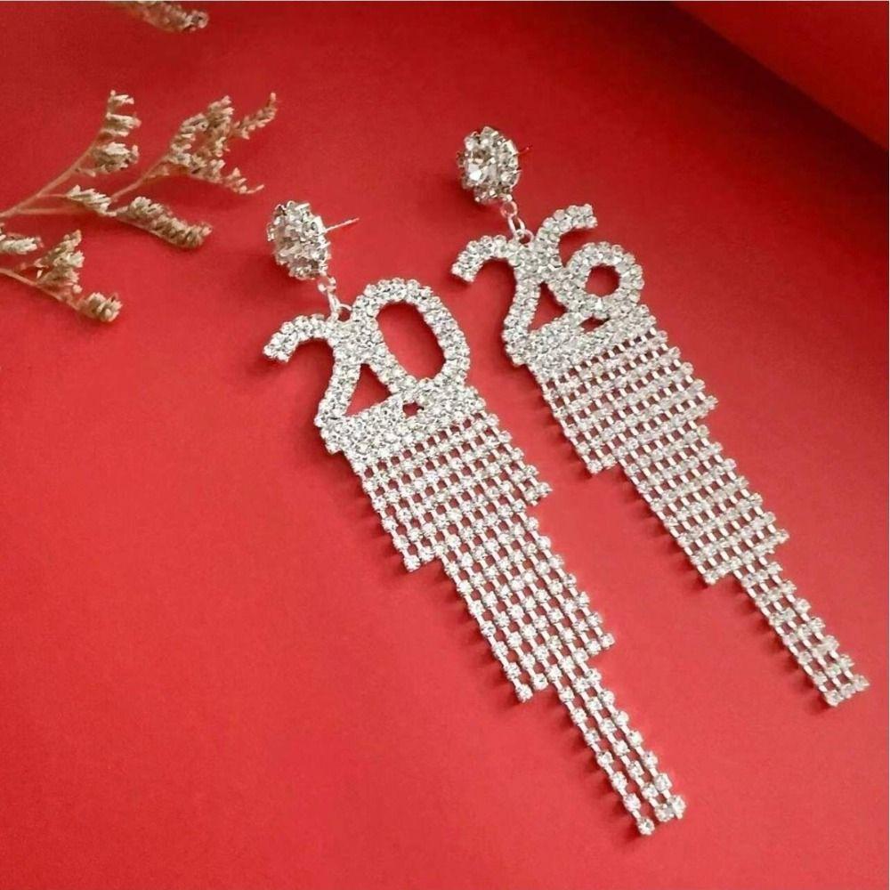 Elegant Design 2026 Earrings Vintage Aesthetic Sophisticated Style Long Drop Earrings Shiny Rhinestone Digital Pattern