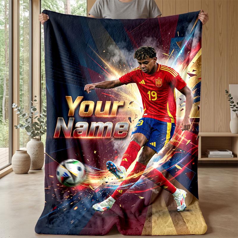 Coperta in Flanella Personalizzata con Nome Testo Lamine Yamal Logo Calcio Coperta Pile Personalizzata Regalo Speciale per Divano Camera da Letto Casa