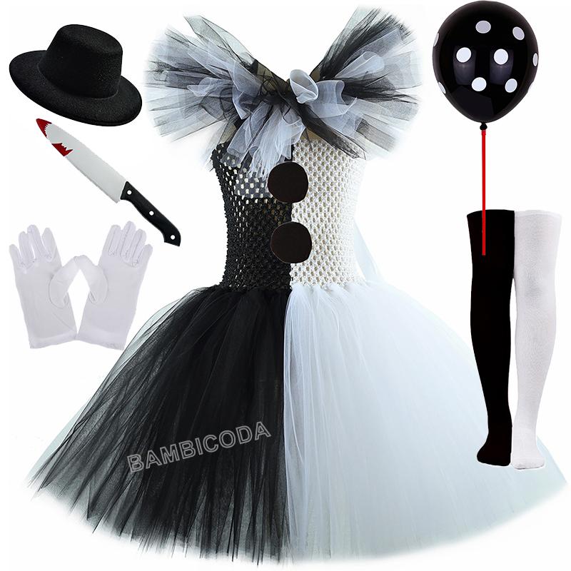 Das Clownskostüm Terrifier Art Girl Schwarz Weiß Ausgefallenes Tutu-Kleid Horror Joker Kleid für Mädchen Halloween Karnevalsparty Kostüme