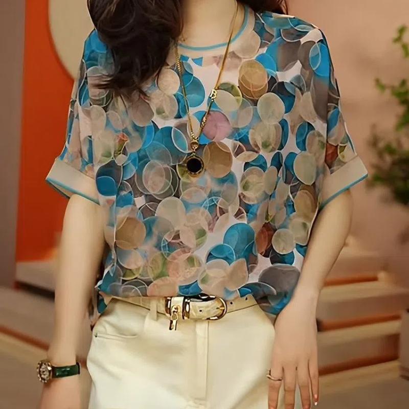 

Женская футболка с коротким рукавом и принтом, летний новый стиль, модная, свободного кроя, большого размера, стройнящая и омолаживающая, топ для живота S бежевый