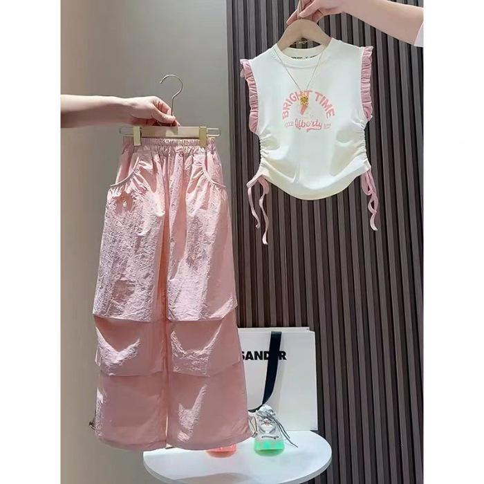 2026 Summer Flutter Sleeve & Harem Pants Set for Baby Girls 150 cm