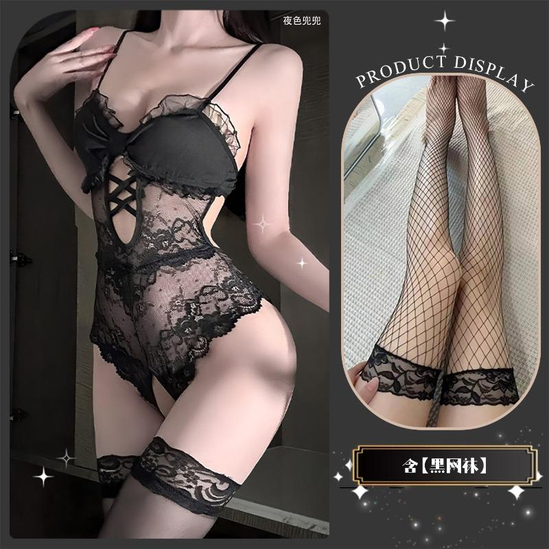 Sexy Lingerie Sexy Suspender Lace Seduction Nightdress Hot Open Onesie Women's Pajamas Perspective Uniform