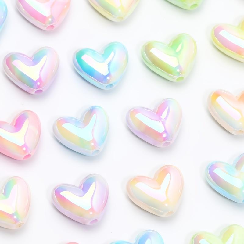 10pcs 15x17mm Macaron AB Color Heart Spacer Beads Shiny Acrylic Beads For DIY Jewelry Making Bangle Necklace Earrings