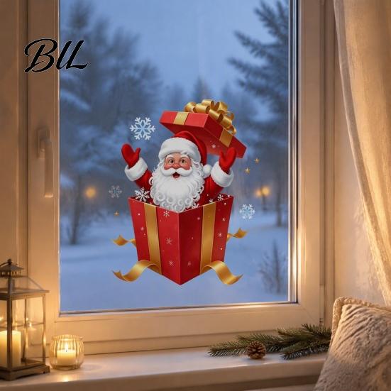 Static Window Stickers Santa Gift Box Sticker, Christmas Decal, Removable Waterproof Festival Atmosphere PVC Decal for Glass Doors Windows,