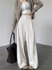 Aixuan Off-White Wool Wide-Leg Casual Pants - Women's High-End Straight-Leg Draped Pants for Autumn 2025
