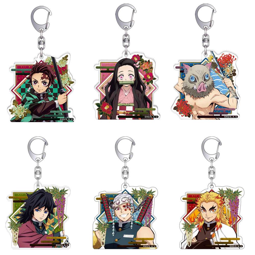 Anime Demon Slayer Keychain Tokitou Muichirou Rengoku Kyoujurou Kanroji Mitsuri Kamado Tanjirou Keyring Bag Car Key Chain Gift