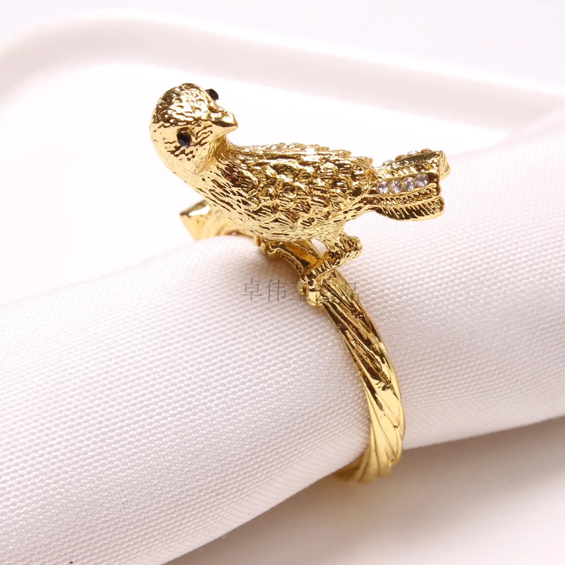 

Plated metal napkin ring, golden bird model, 12pcs, for hotel room napkin buckle золотой
