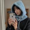 Women's Blue Knitted Wool Balaclava Scarf: Warm Ear Protection for Autumn & Winter