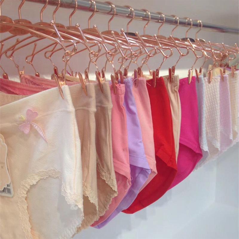 10PCS Gold Metal Hanger for Bra,Non-slip Underwear Clothes Hangers with Two Clips,Wardrobe Storage Organizer for Hanging Pants