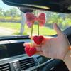 Rearview Mirror Charm Crochet Heart Car Hanging Decor, Knitted Bowknot Love for SUV Pendant Mirror, Cute Accessory Bag Purse, Valentine's Day Gift Her