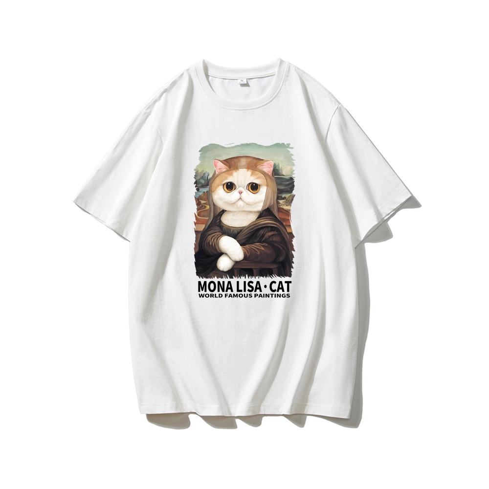 Cute Fun Cat Men's Printed Short Sleeve Summer Casual Versatile Street Atmosphere T-Shirt Cool Breathable Oversized Top