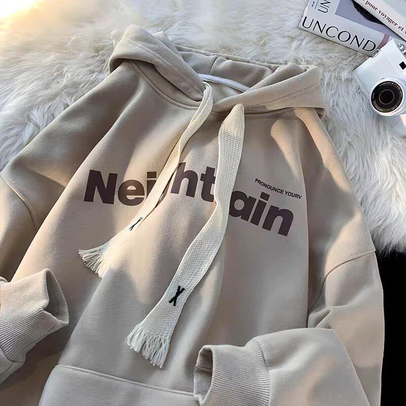 Unisex Loose Fit Thickened Velvet Hoodie with Logo Print for Autumn/Winter 2025