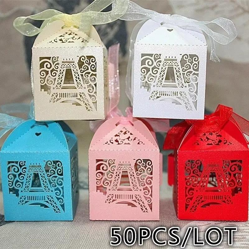 Creative 50Pcs/Set Creative Hollow Tower Wedding Candy Box Wedding Gift Chocolate Candy Box Party Small Gift Packaging Boxes