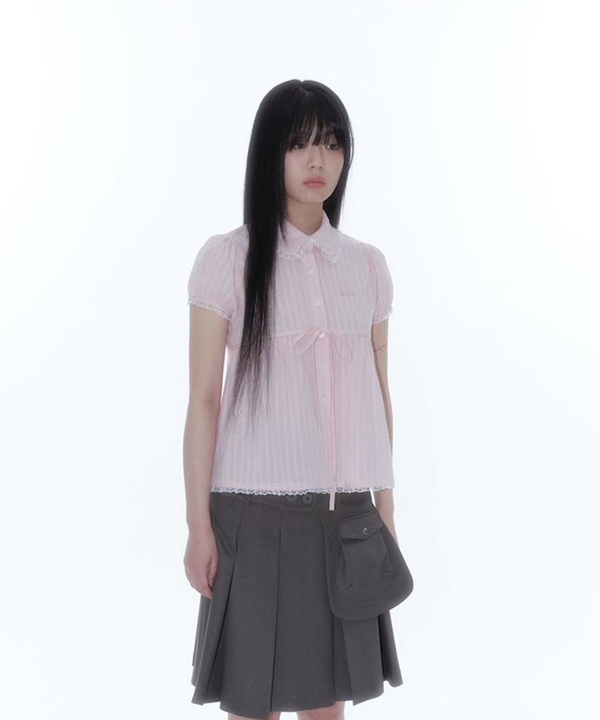Kasiko Puff Sleeve Lace Shirt Pink
