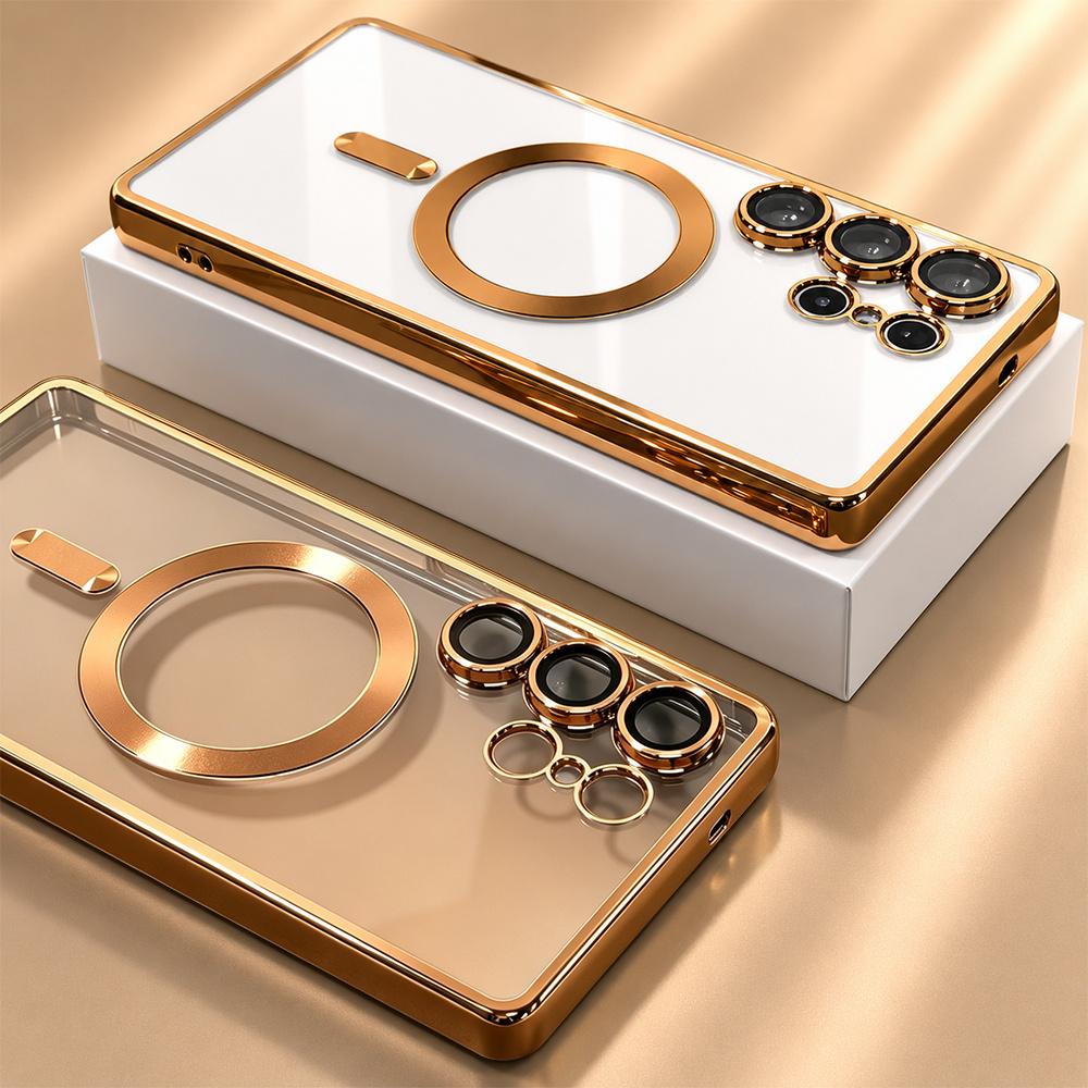Luxury wireless charge Case for Samsung Galaxy S26 S25 S24 S23 S22 Ultra S26 FE for Magsafe Magnetic Plating Clear Soft Cover