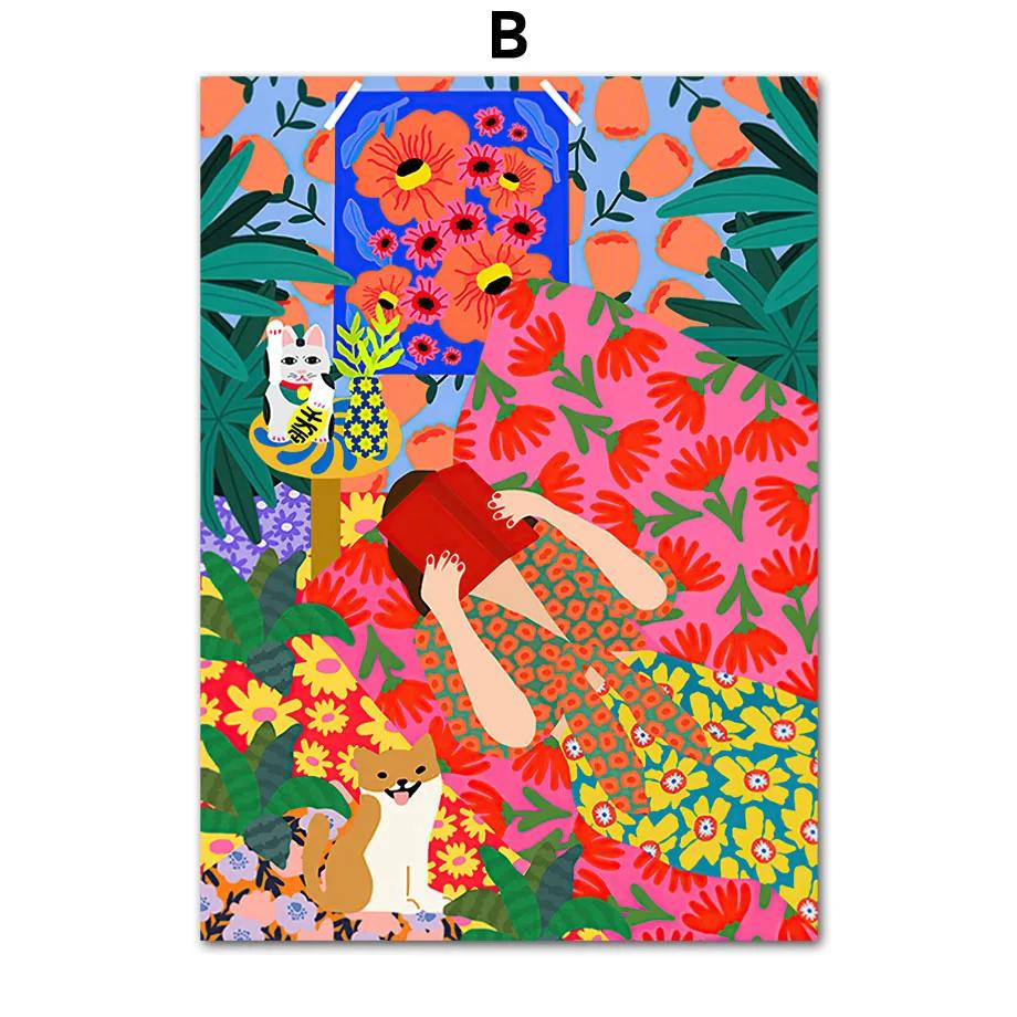 Abstract Tropical Plants Wall Art, Colorful Flower Prints, Canvas Paintings, Nordic Posters, Pictures for Living Room Decor