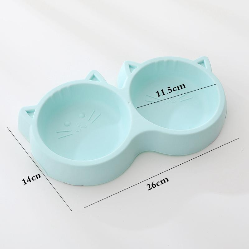 

Нескользящая двойная миска для домашних кошек, экологически чистый полипропиленовый материал, форма мордочки мультяшного кота, миска для кормления щенков и кошек, принадлежности для кормления