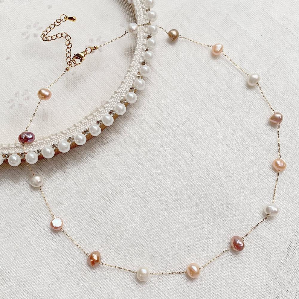 Irregular Pearl Charm Natural Freshwater Pearl Choker Necklace for Women Mixed White Purple Pink Baroque Pearl Chain Necklace